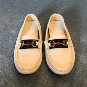 White Gucci Horsebit Loafers